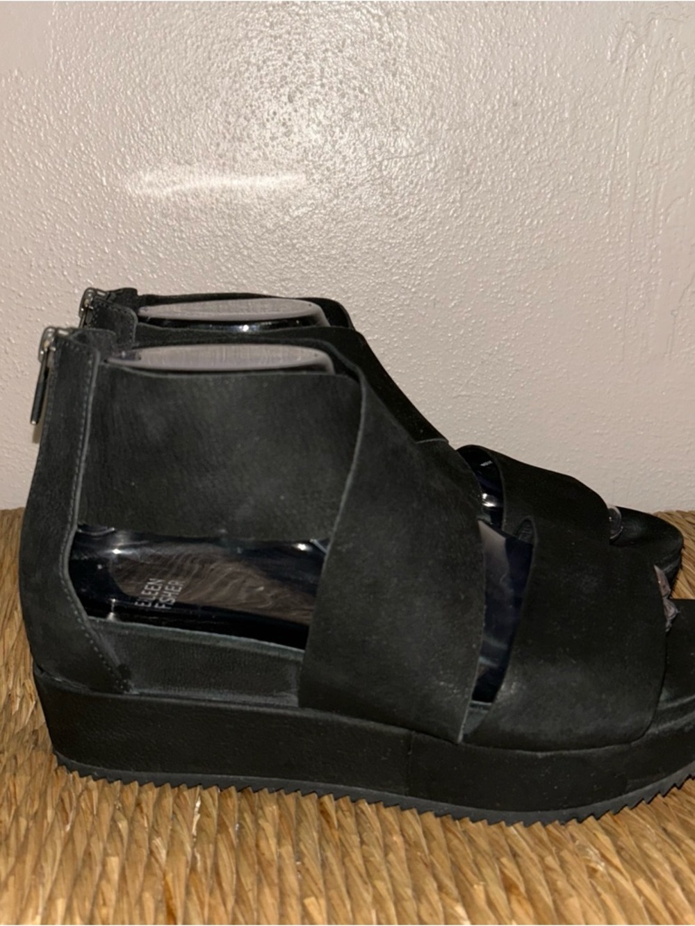 Eileen Fisher Black Suede Platform Sandals